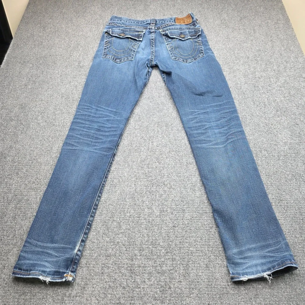 True Religion Geno Relaxed Slim‎ Jeans Mens 31x32 Blue Distressed Flap Pocket